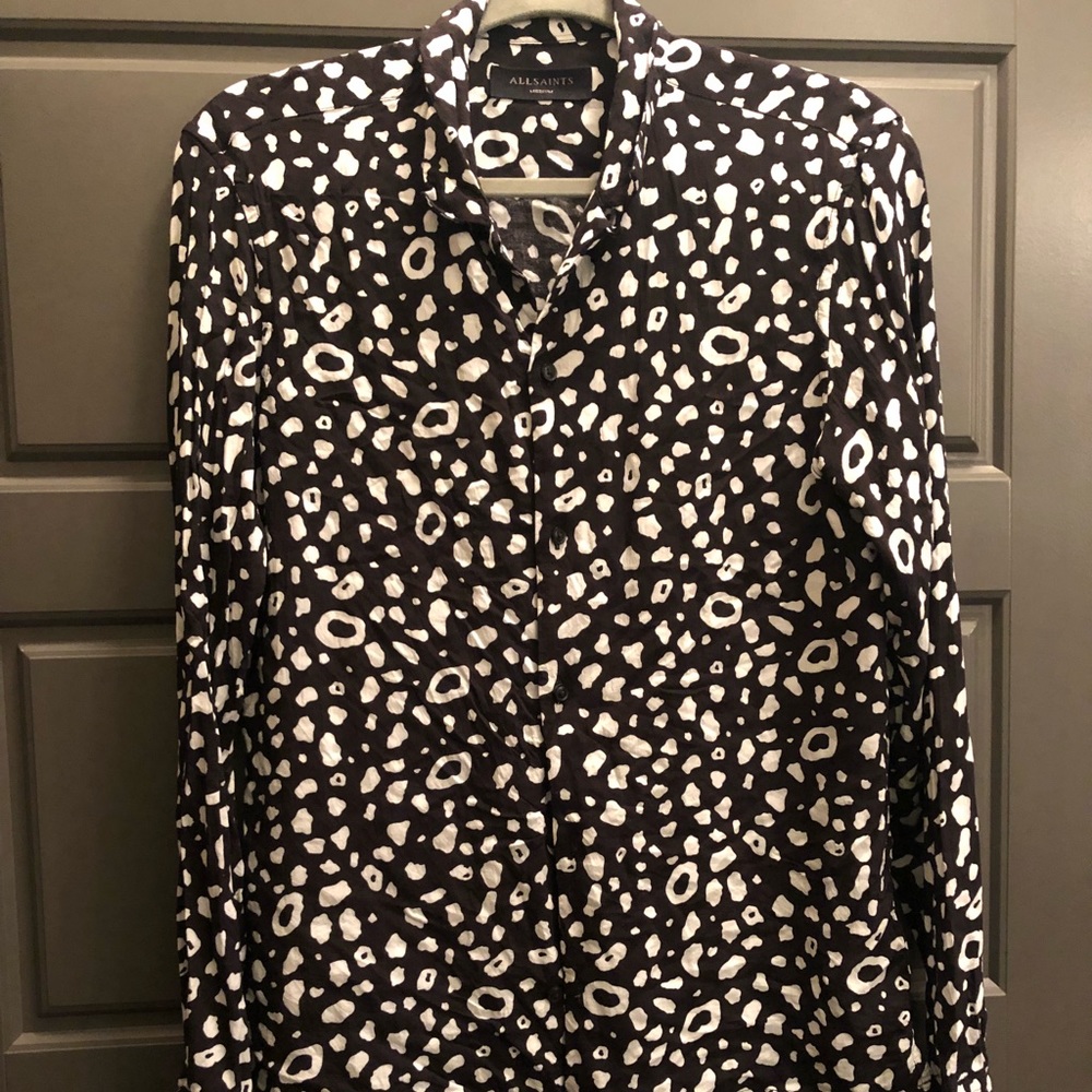 All Saints Black and White Leopard Print Shirt